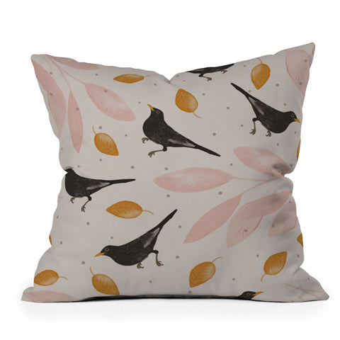 Menina Lisboa Blackbird in the Fall Throw Pillow