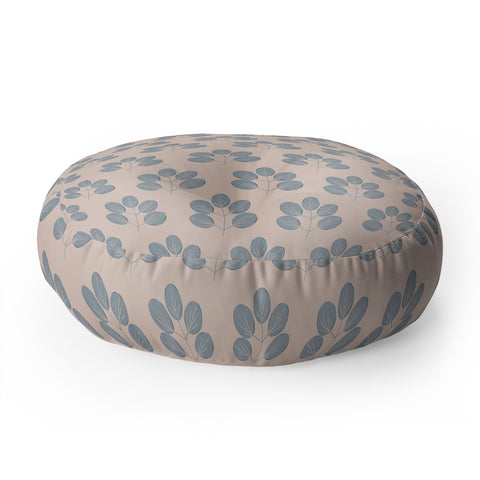 Menina Lisboa Blue Leaves Floor Pillow Round
