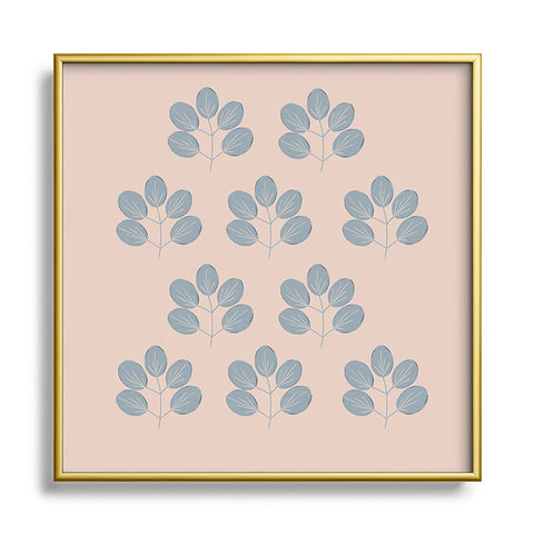 Menina Lisboa Blue Leaves Square Metal Framed Art Print