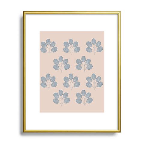 Menina Lisboa Blue Leaves Metal Framed Art Print