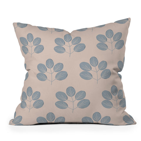 Menina Lisboa Blue Leaves Throw Pillow