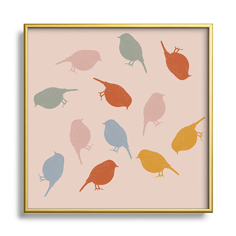 Menina Lisboa Colourful Robins Square Metal Framed Art Print
