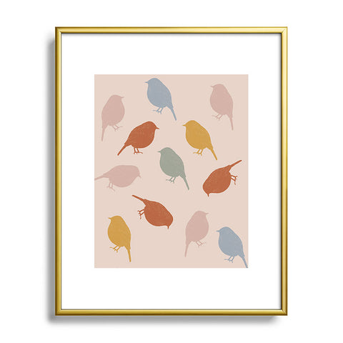 Menina Lisboa Colourful Robins Metal Framed Art Print