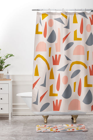 Menina Lisboa Colourful Terrazzo Shower Curtain And Mat