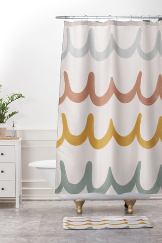 Menina Lisboa Cute Waves Shower Curtain And Mat