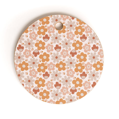 Menina Lisboa Earthy Terracotta Flowers Cutting Board Round