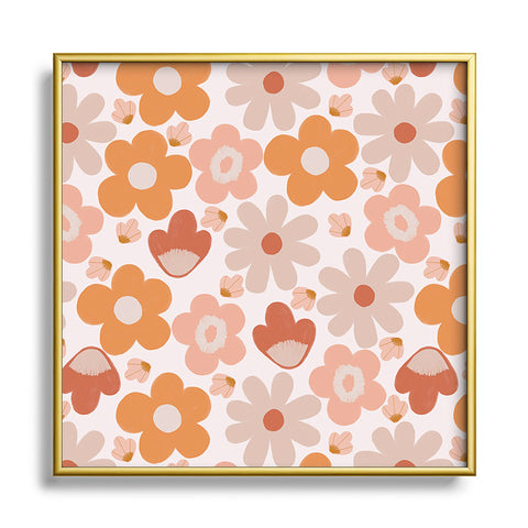 Menina Lisboa Earthy Terracotta Flowers Square Metal Framed Art Print