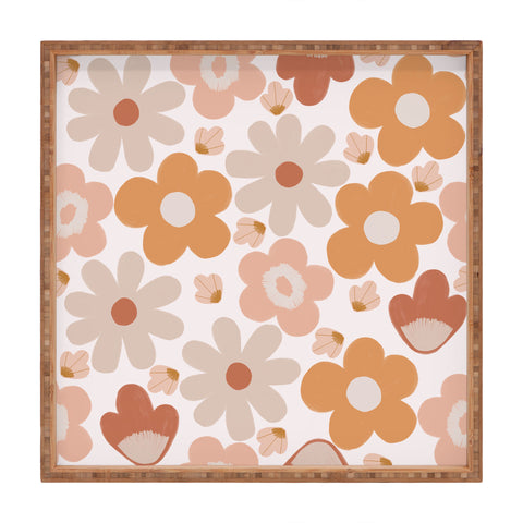 Menina Lisboa Earthy Terracotta Flowers Square Tray