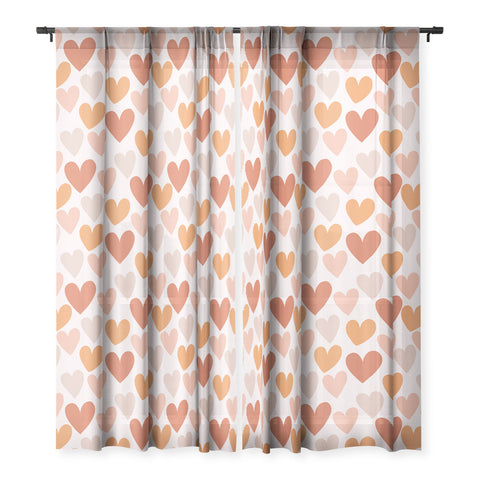 Menina Lisboa Earthy Terracotta Hearts Sheer Window Curtain