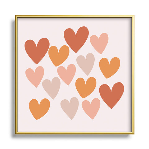 Menina Lisboa Earthy Terracotta Hearts Square Metal Framed Art Print