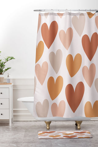Menina Lisboa Earthy Terracotta Hearts Shower Curtain And Mat