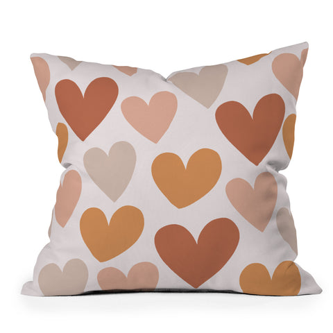 Menina Lisboa Earthy Terracotta Hearts Outdoor Throw Pillow