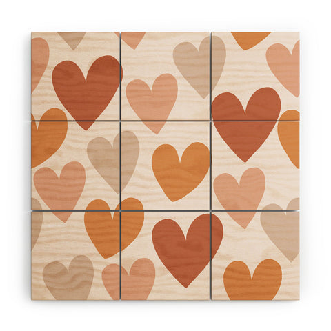 Menina Lisboa Earthy Terracotta Hearts Wood Wall Mural