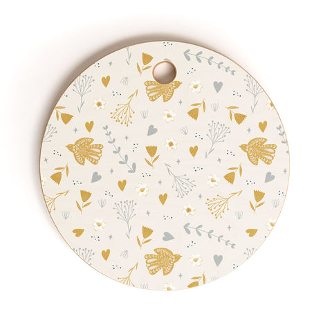 Menina Lisboa Folk Nordic Bird Cutting Board Round