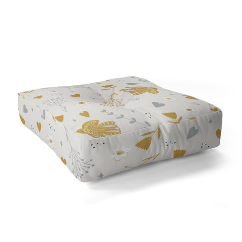 Menina Lisboa Folk Nordic Bird Floor Pillow Square