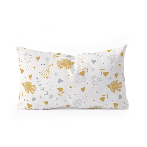 Menina Lisboa Folk Nordic Bird Oblong Throw Pillow