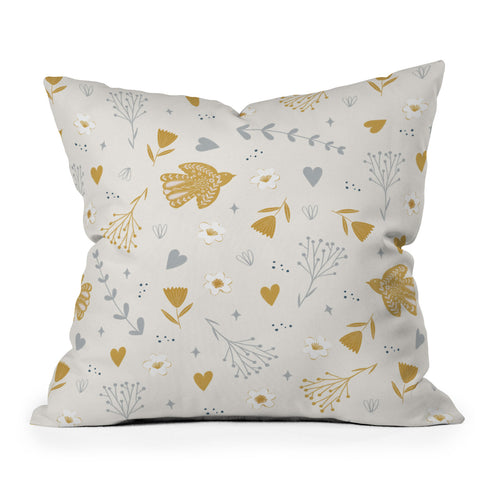 Menina Lisboa Folk Nordic Bird Outdoor Throw Pillow
