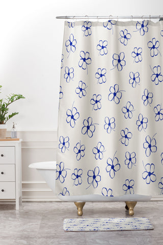 Menina Lisboa Garden of Blue Flowers Shower Curtain And Mat