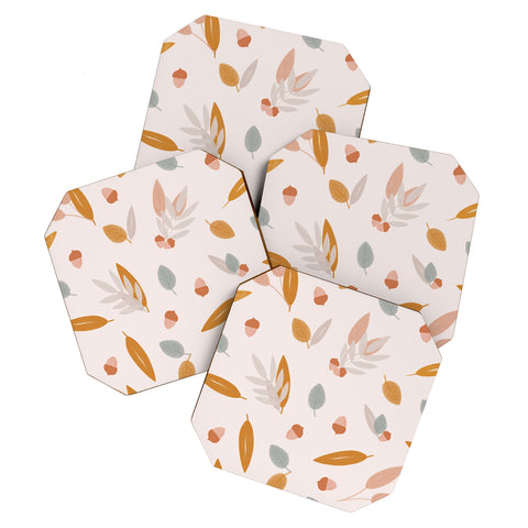 Menina Lisboa Pastel Fall Leaves Coaster Set