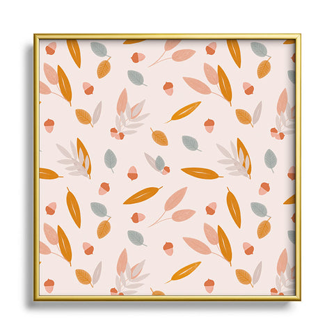 Menina Lisboa Pastel Fall Leaves Square Metal Framed Art Print