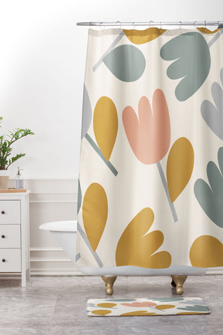 Menina Lisboa Pastel Spring Tulips Shower Curtain And Mat