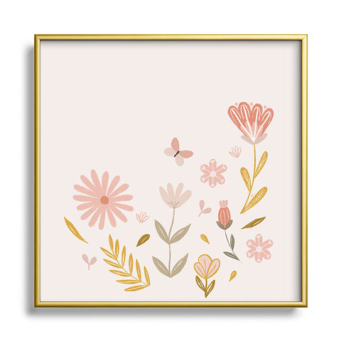 Menina Lisboa Pastel Spring Wildflowers Square Metal Framed Art Print
