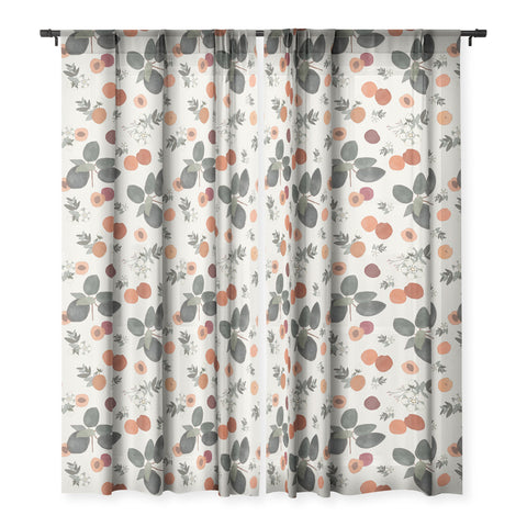 Menina Lisboa Peaches White Flowers Sheer Window Curtain