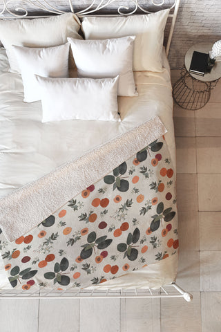 Menina Lisboa Peaches White Flowers Fleece Throw Blanket