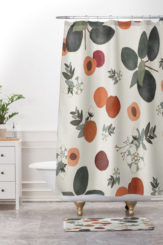 Menina Lisboa Peaches White Flowers Shower Curtain And Mat