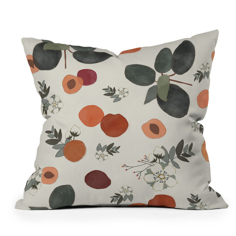 Menina Lisboa Peaches White Flowers Throw Pillow
