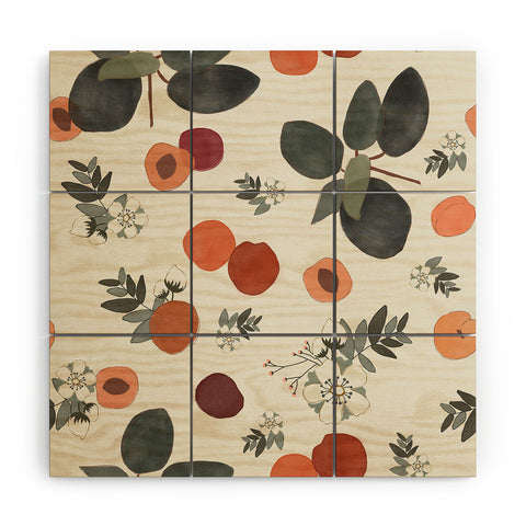 Menina Lisboa Peaches White Flowers Wood Wall Mural
