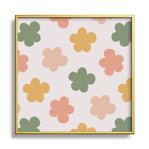 Menina Lisboa Pink Yellow Daisies Square Metal Framed Art Print