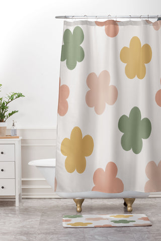 Menina Lisboa Pink Yellow Daisies Shower Curtain And Mat