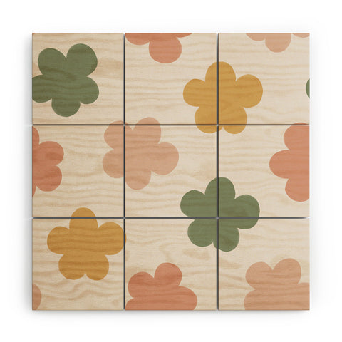 Menina Lisboa Pink Yellow Daisies Wood Wall Mural