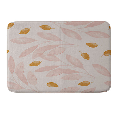 Menina Lisboa Pink Yellow Leaves Memory Foam Bath Mat