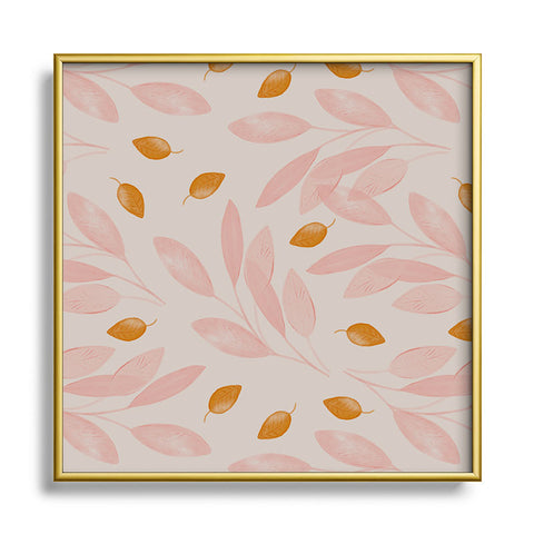 Menina Lisboa Pink Yellow Leaves Square Metal Framed Art Print