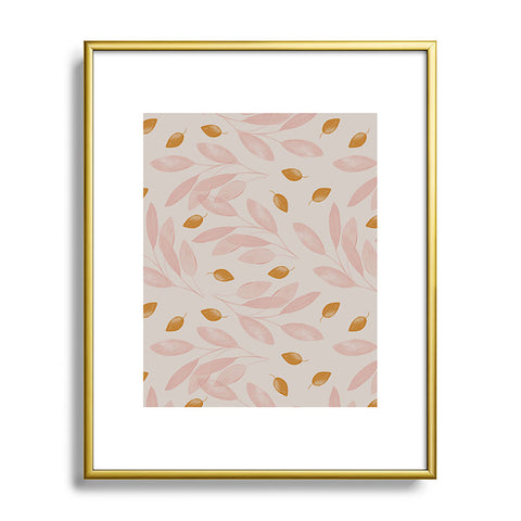 Menina Lisboa Pink Yellow Leaves Metal Framed Art Print