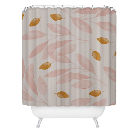 Menina Lisboa Pink Yellow Leaves Shower Curtain