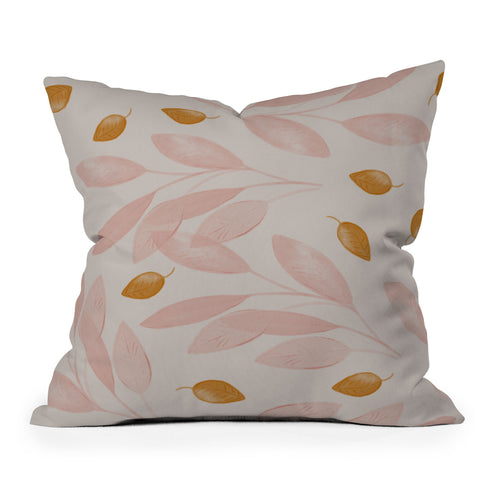 Menina Lisboa Pink Yellow Leaves Outdoor Throw Pillow