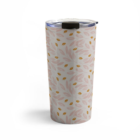 Menina Lisboa Pink Yellow Leaves Travel Mug