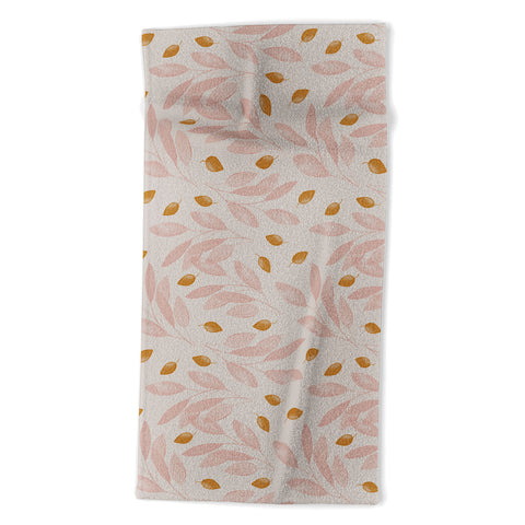 Menina Lisboa Pink Yellow Leaves Beach Towel