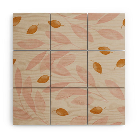 Menina Lisboa Pink Yellow Leaves Wood Wall Mural