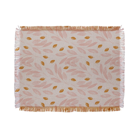 Menina Lisboa Pink Yellow Leaves Throw Blanket
