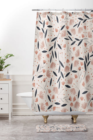 Menina Lisboa Rustic Blue Flowers Shower Curtain And Mat