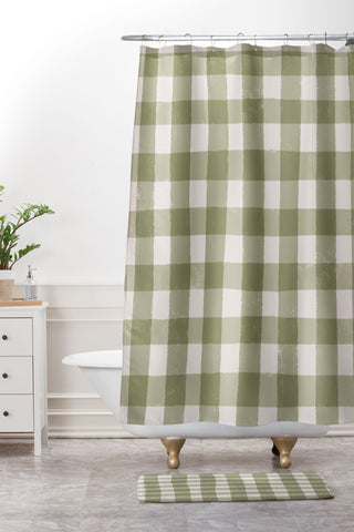 Menina Lisboa Rustic Green Plaid Shower Curtain And Mat