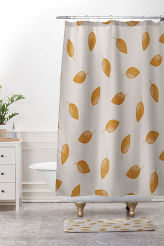 Menina Lisboa Small Yellow Leaves Shower Curtain And Mat
