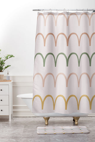 Menina Lisboa Spring Abstract Waves Shower Curtain And Mat