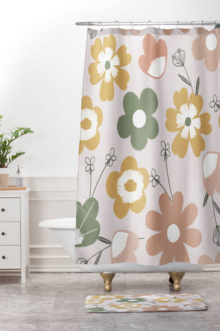 Menina Lisboa Spring Daisies Shower Curtain And Mat
