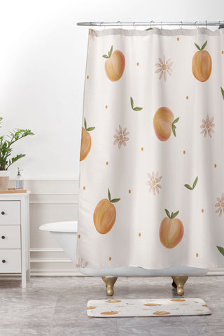 Menina Lisboa Spring Peaches Shower Curtain And Mat