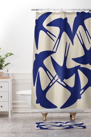 Menina Lisboa Spring Swallows Shower Curtain And Mat